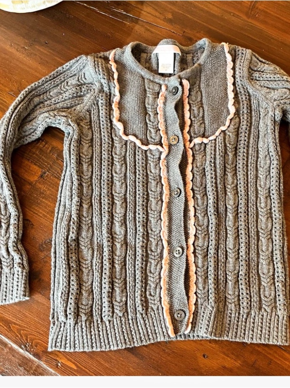 Janie and Jack Gray Cable Knit Ruffle Neck Cardigan Sweater 3T